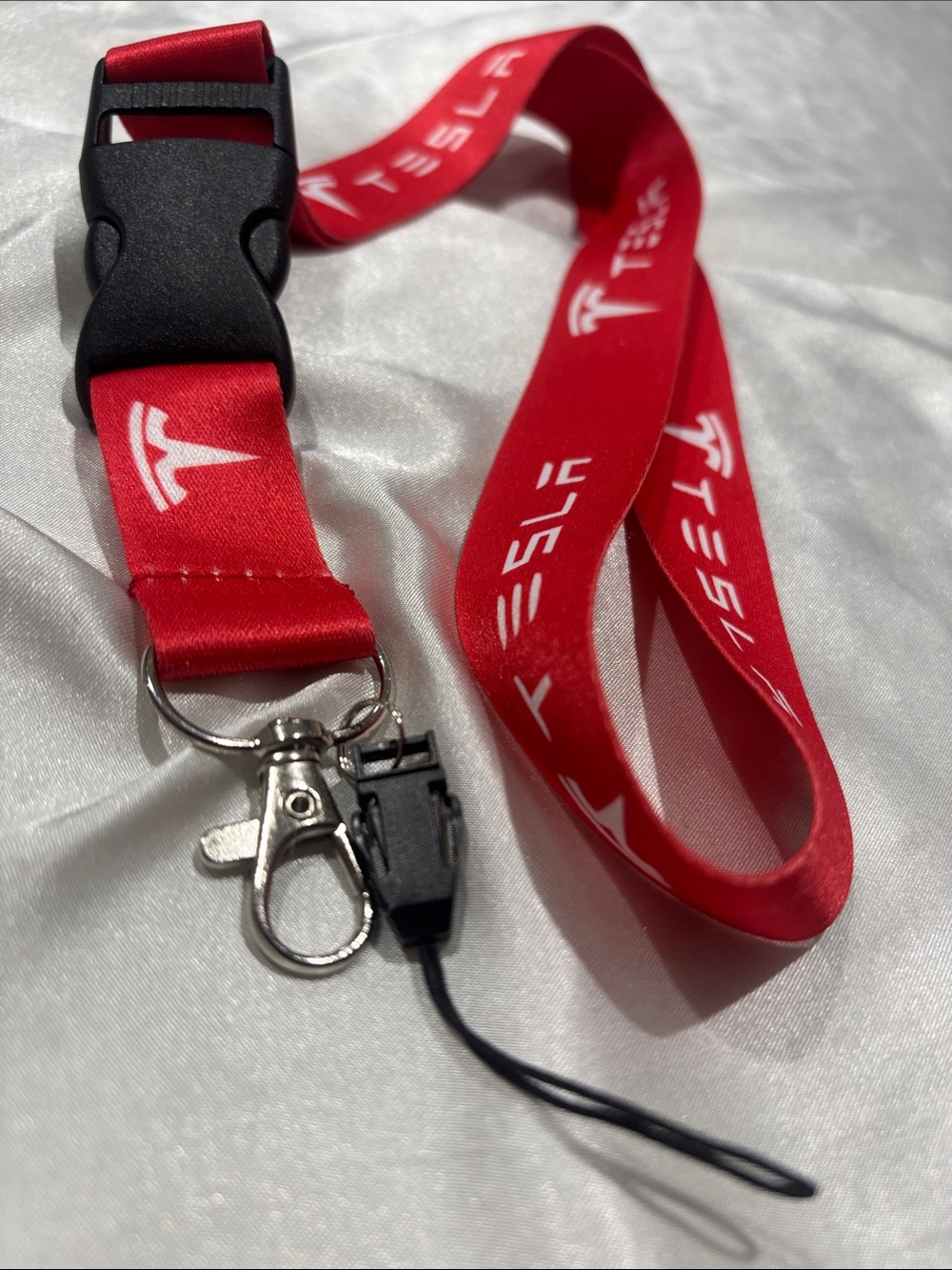 Tesla Red and White Logo Lanyard with Black Buckle